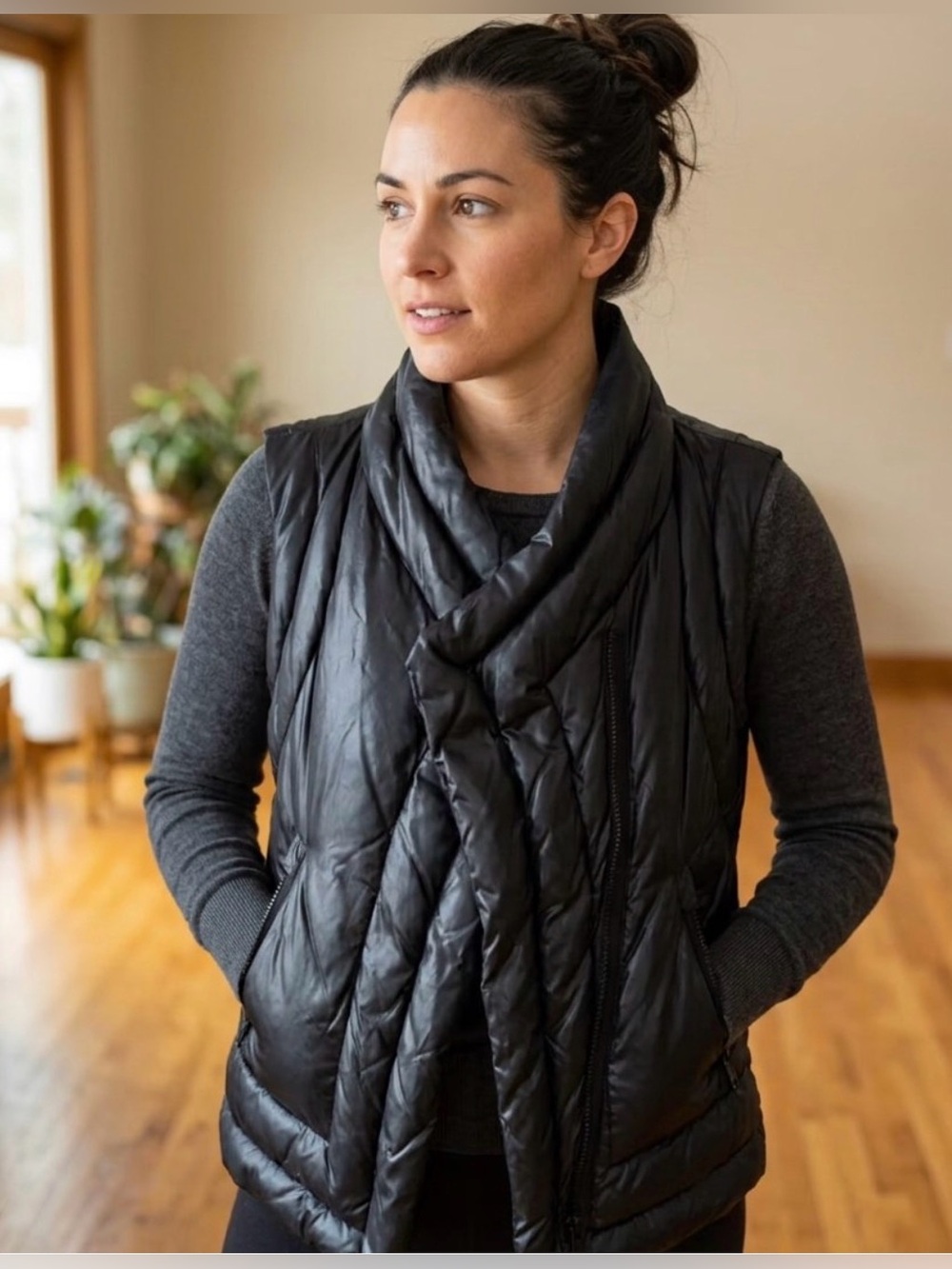 BCBGMaxAzria Black Quilted Wrap-Front Puffer Vest